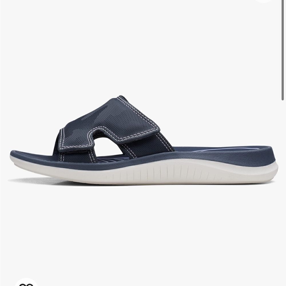 Clarks Glide Bay Cushioned Adjustable Slides Sandals, Navy NWOB